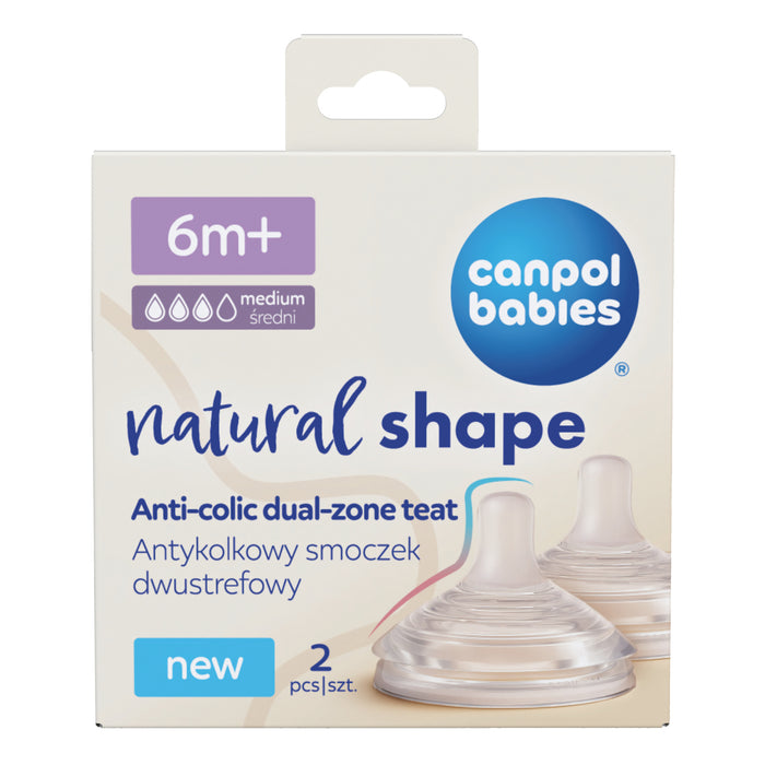 Canpol babies® Anti-colic two-area silicone pacifier Natural Shape 6m+ 2 pcs