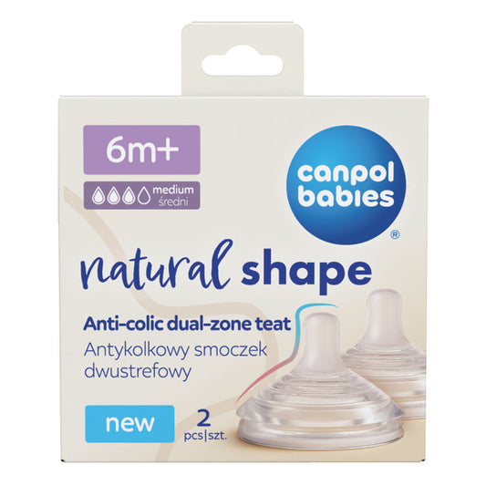 Canpol babies® Anti-colic two-area silicone pacifier Natural Shape 6m+ 2 pcs