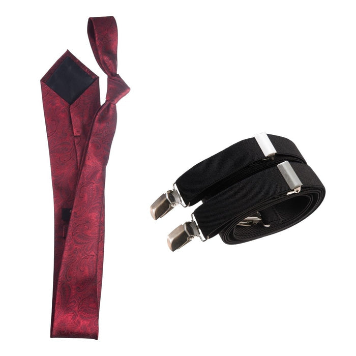 Classic Windsor Self Tie Paisley Jacquard Necktie and Suspenders - Tuxgear