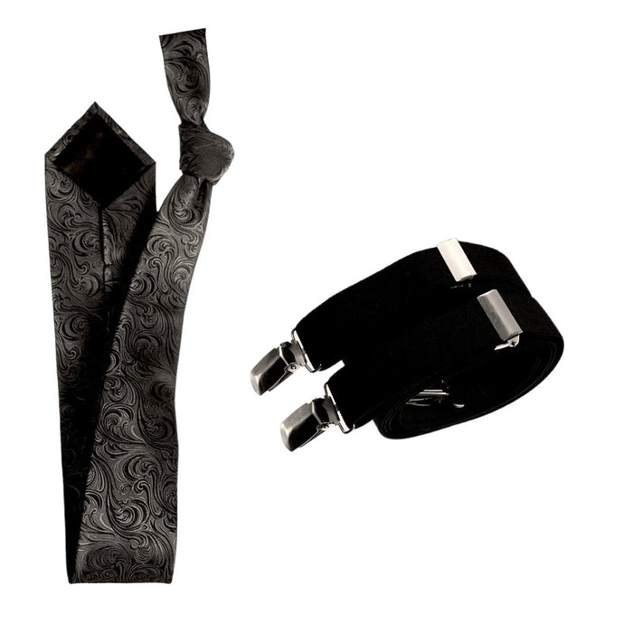 Classic Windsor Self Tie Paisley Jacquard Necktie and Suspenders - Tuxgear