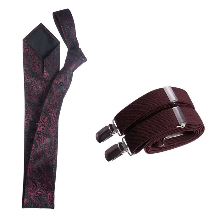 Classic Windsor Self Tie Paisley Jacquard Necktie and Suspenders - Tuxgear