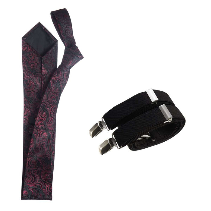 Classic Windsor Self Tie Paisley Jacquard Necktie and Suspenders - Tuxgear