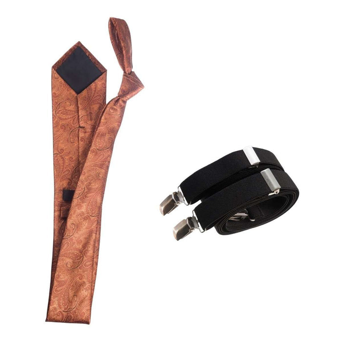 Classic Windsor Self Tie Paisley Jacquard Necktie and Suspenders - Tuxgear