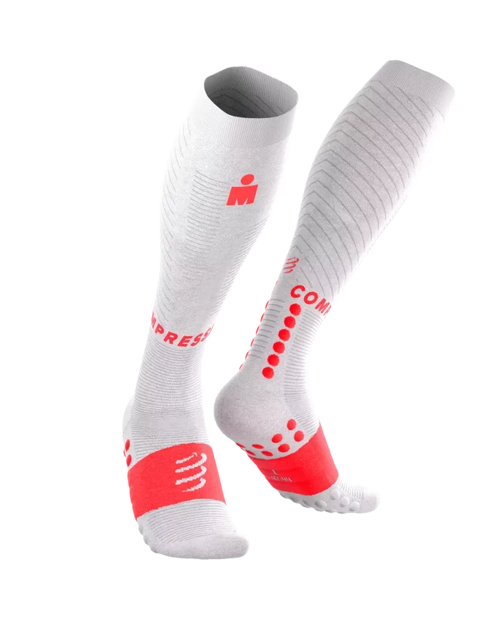 Compressport | Full Socks Recovery 2.0 | IRONMAN 2026 | White / Neon Red