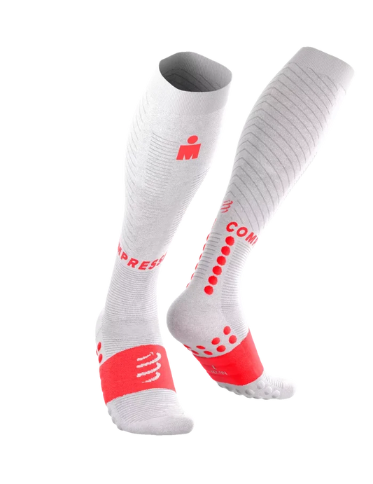 Compressport | Full Socks Recovery 2.0 | IRONMAN 2026 | White / Neon Red