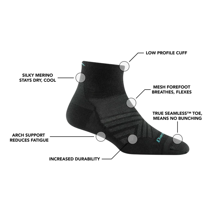Darn Tough | Run Sock 1/4 Lightweight Cushion | Dames | Black