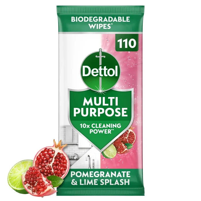 Dettol Multi purpose Cleaning Wipes Pomegranate & Lime Splash 110 Wipes
