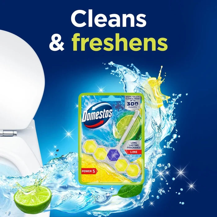 Domestos Power 5 Toilet Rim Block Freshener Lime 50g