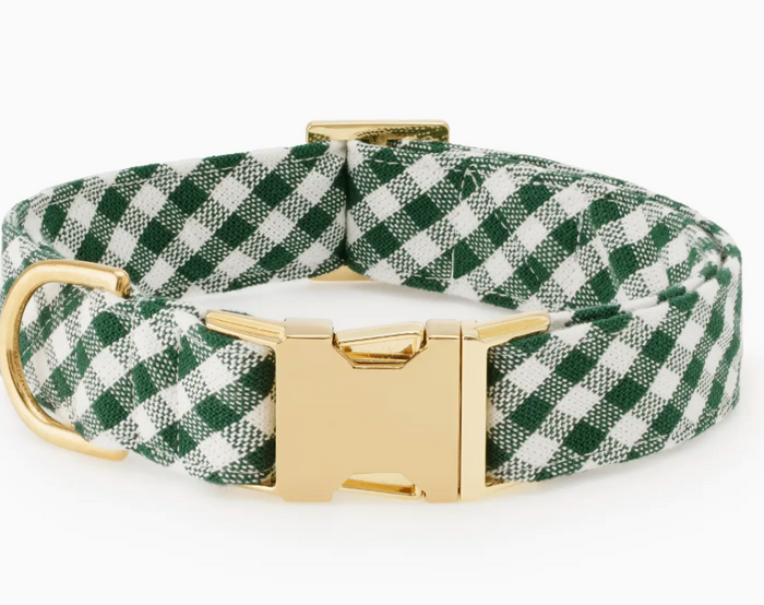 Evergreen Gingham Dog Collar