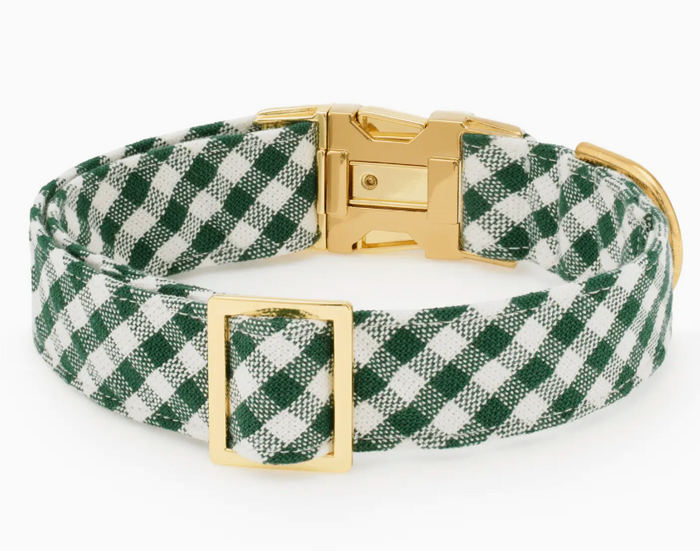Evergreen Gingham Dog Collar