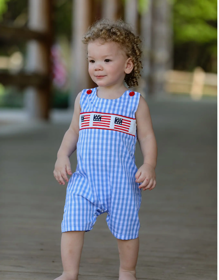 Flag Embroidery Smocking Boys Romper