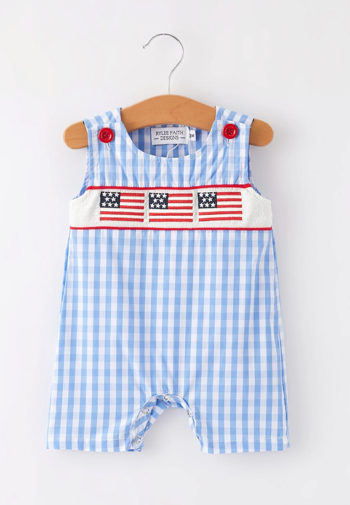 Flag Embroidery Smocking Boys Romper