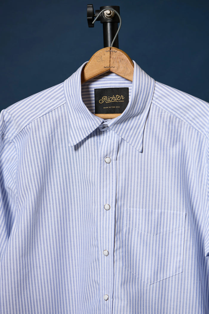 Frances Blue Stripe Western Oxford