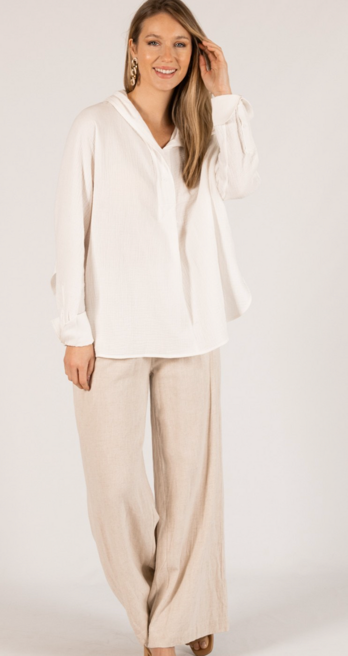 Gauze Hooded Long Sleeve Top