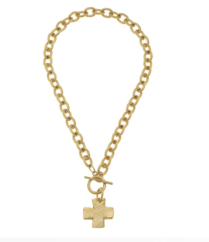 Gold Cross Front Toggle Necklace