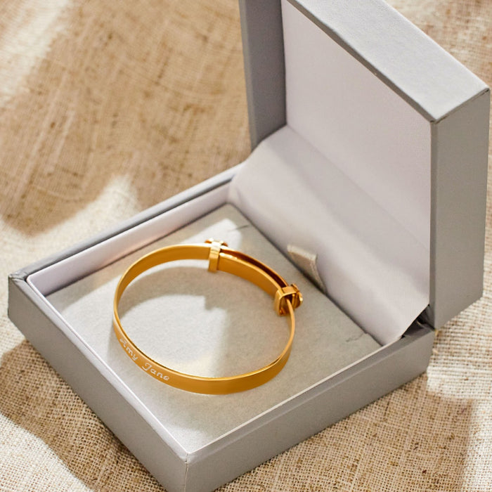Gold Engraved Baby Keepsake Bangle with Diamond