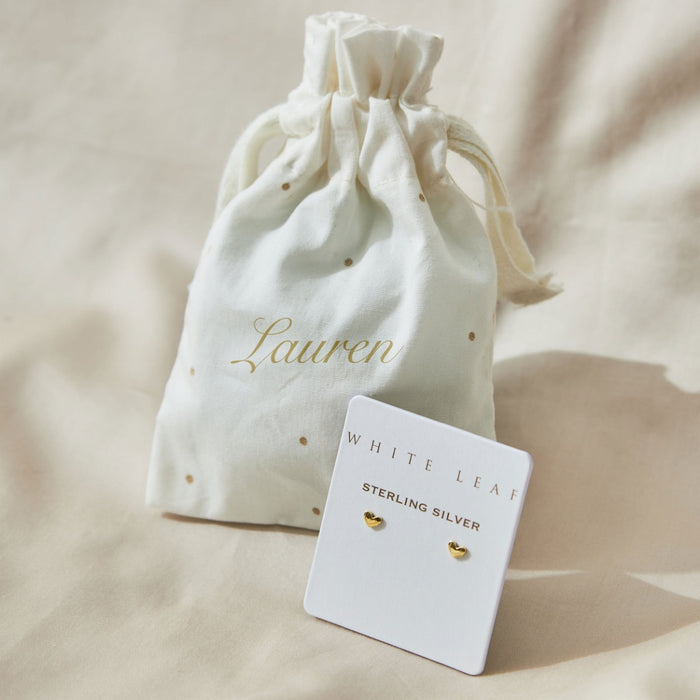 Gold Plated Sterling Silver Tiny Heart Stud Earrings & Personalised Gift Pouch by Made Yours