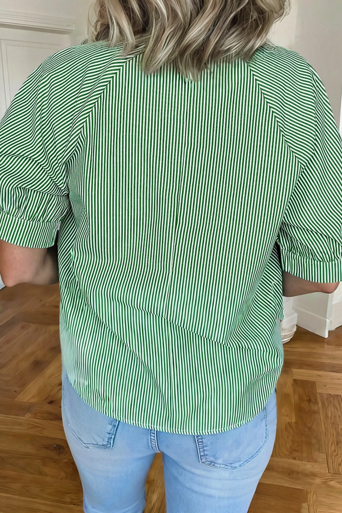 Green Striped Collar Neck Blouse