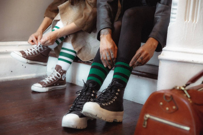 Green Striped Socks | Black: Black / Crew / L/XL