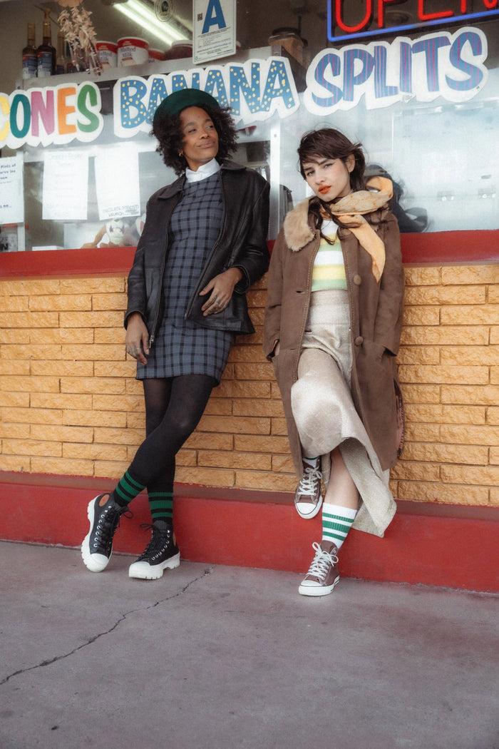 Green Striped Socks | Black: Black / Crew / S/M