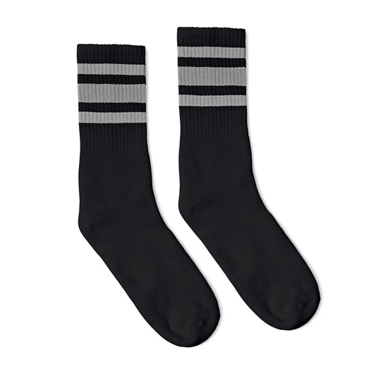 Grey Striped Socks | Black: Black / Crew / L/XL