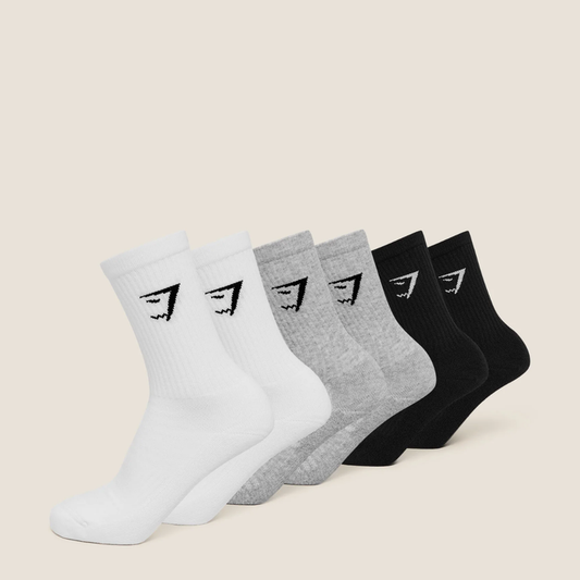 GS - Crew Socks 6pk - White/Light Grey Core Marl/Black