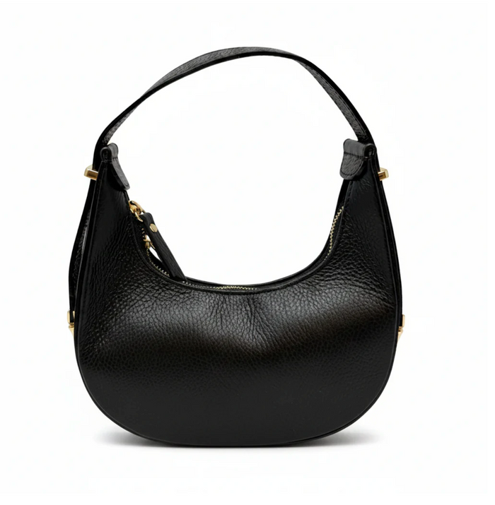 Half-Moon Italian Leather Shoulder/Crossbody Bag - Black