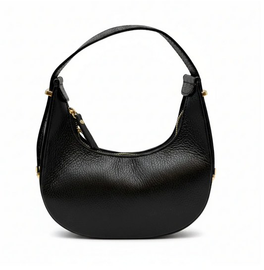 Half-Moon Italian Leather Shoulder/Crossbody Bag - Black