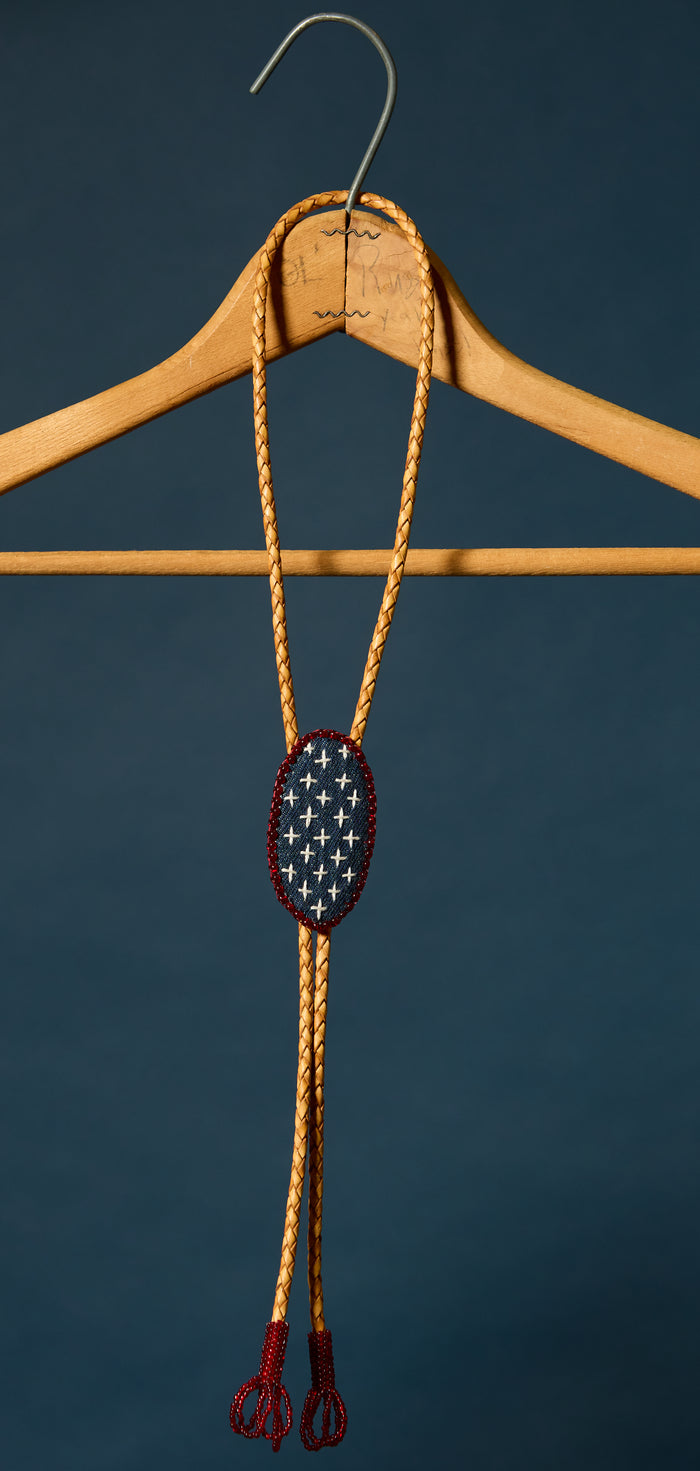 Hand beaded sashiko bolo tie