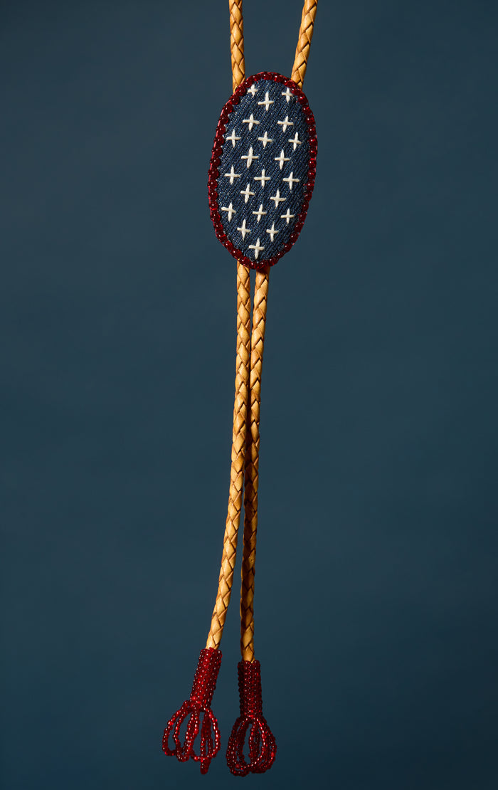 Hand beaded sashiko bolo tie