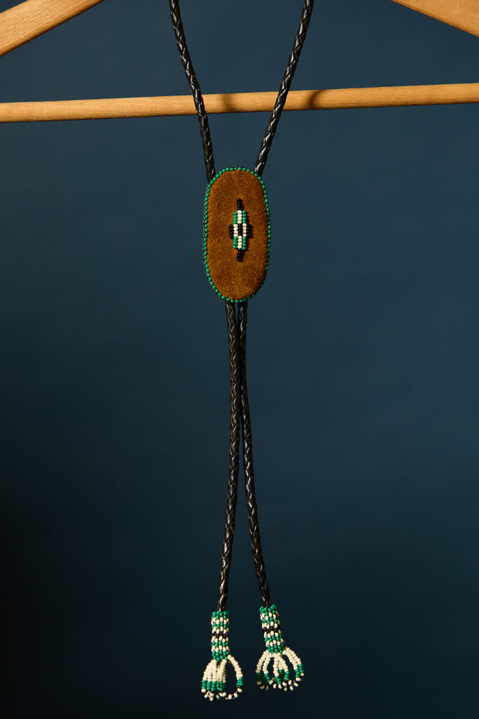 Hand beaded tortoise bolo tie