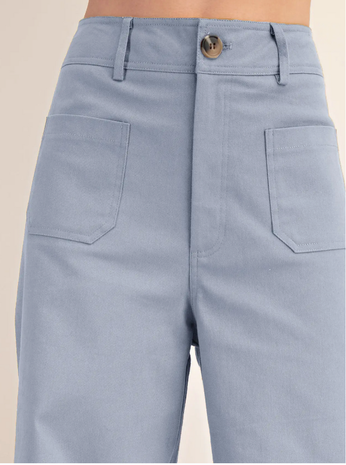 High Waist Wide Leg Pocket Pants -Blue