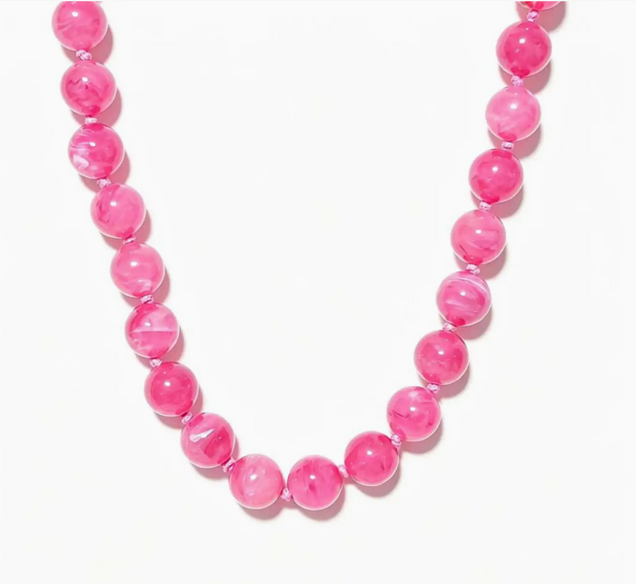 Hot Pink Marble Beaded Statement Necklace