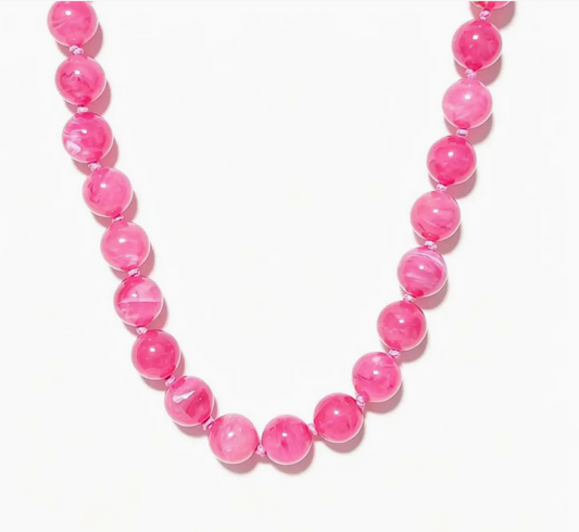 Hot Pink Marble Beaded Statement Necklace