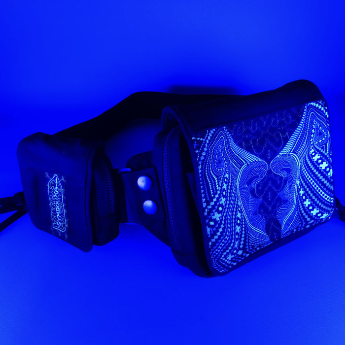 UV reactive psychedelic belt bag glowing under blacklight - Symbolika accessories