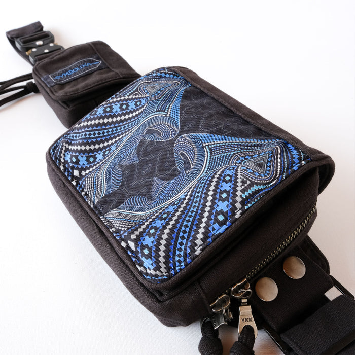 Icaruna Belt Bag — Shipibo Icaro Art Psychedelic Art Print on Black T-Shirt by Symbolika