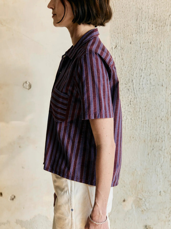 i+w x richter goods itajime stripe pearl snap camp collar short sleeve