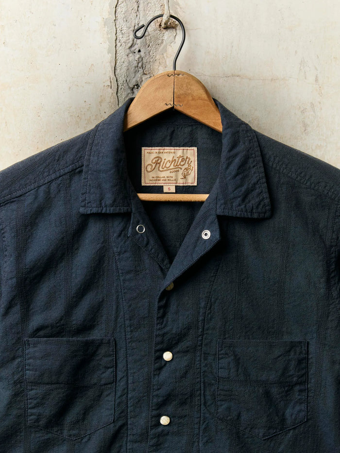 i+w x richter goods tonal striped pearl snap dark blue