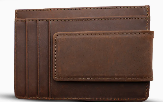 Leather Money Clip/Wallet-Drk Brown