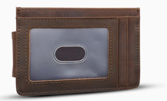 Leather Money Clip/Wallet-Drk Brown