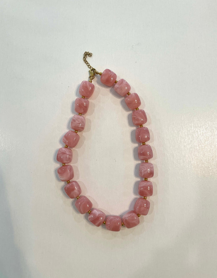 Light Pink & Gold Marble Beaded Necklace