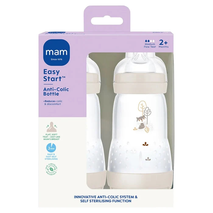 MAM Easy Start Anti Colic Bottle Medium Flow Teat 2 Months+ Self Sterilising Function 2*260ml/9oz