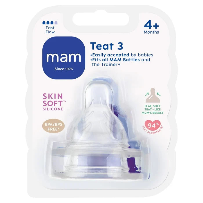 MAM Skin Soft Silicon Fast Flow Teats Size 3 4 Months+