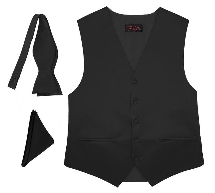 Extra Small / Black / Vest / Self Tie Bow Tie / Pocket Square
