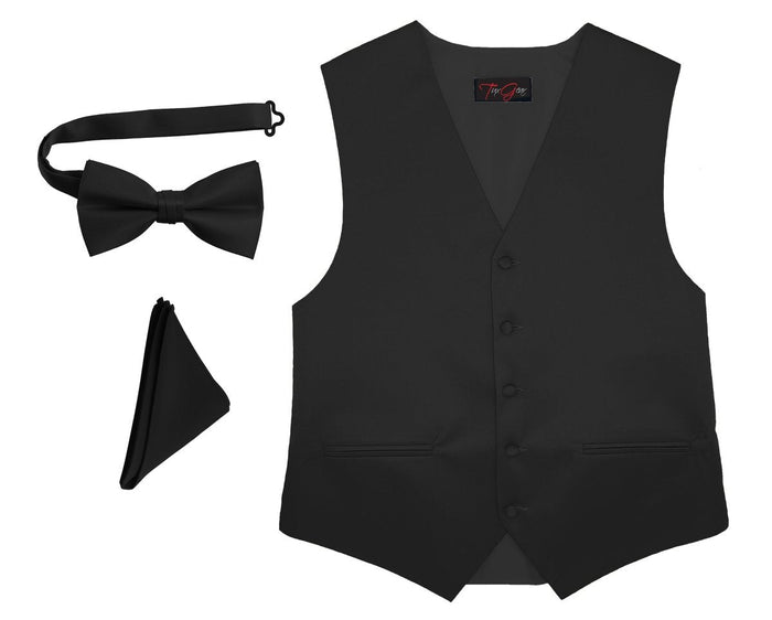 Extra Small / Black / Vest / Pre-tied Bow Tie / Pocket Square
