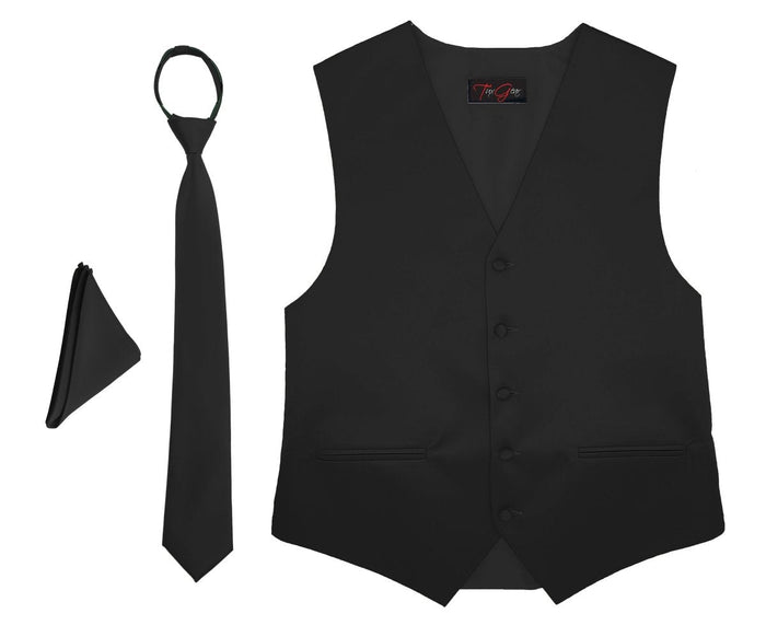 Medium / Black / Vest / Zipper Neck Tie / Pocket Square