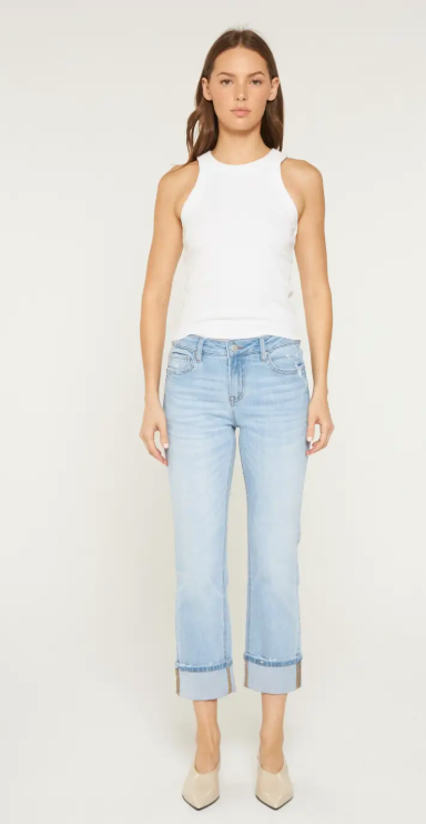 Mid Rise Cuffed Straight Leg