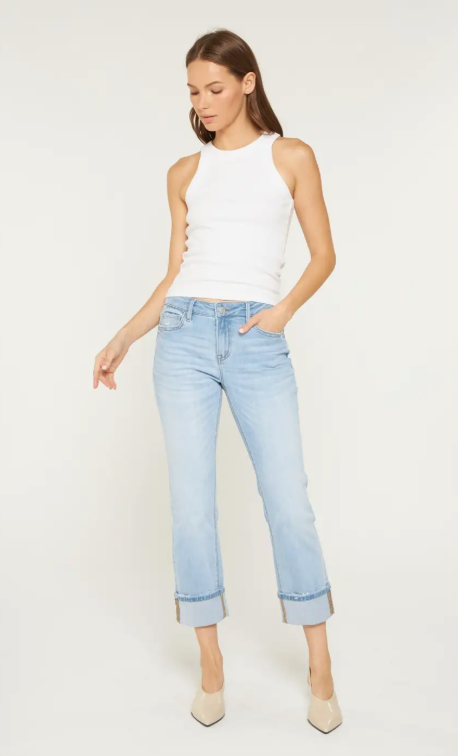 Mid Rise Cuffed Straight Leg