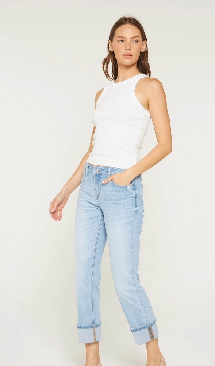 Mid Rise Cuffed Straight Leg