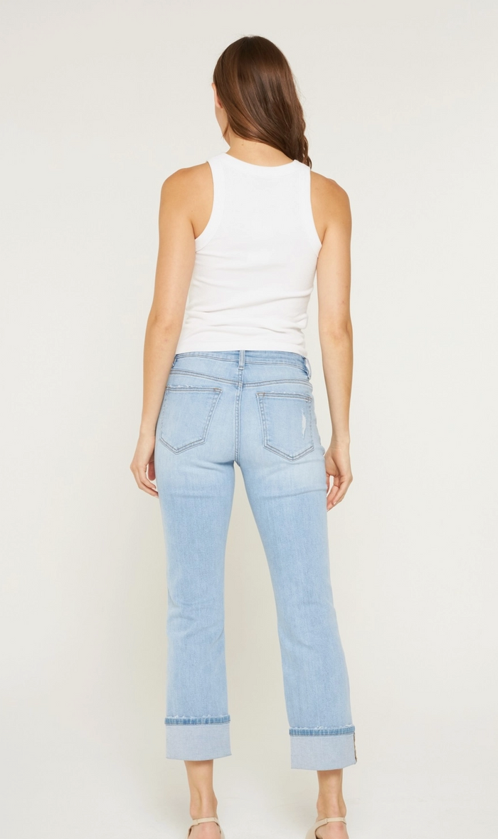 Mid Rise Cuffed Straight Leg